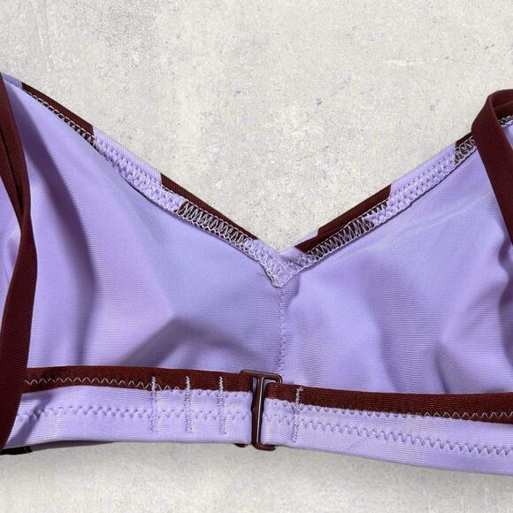 Aerie Swim V Scoop Neck Tie Strap Bikini Top Women’s Medium Purple Stripe - NWOT - Picture 3 of 4